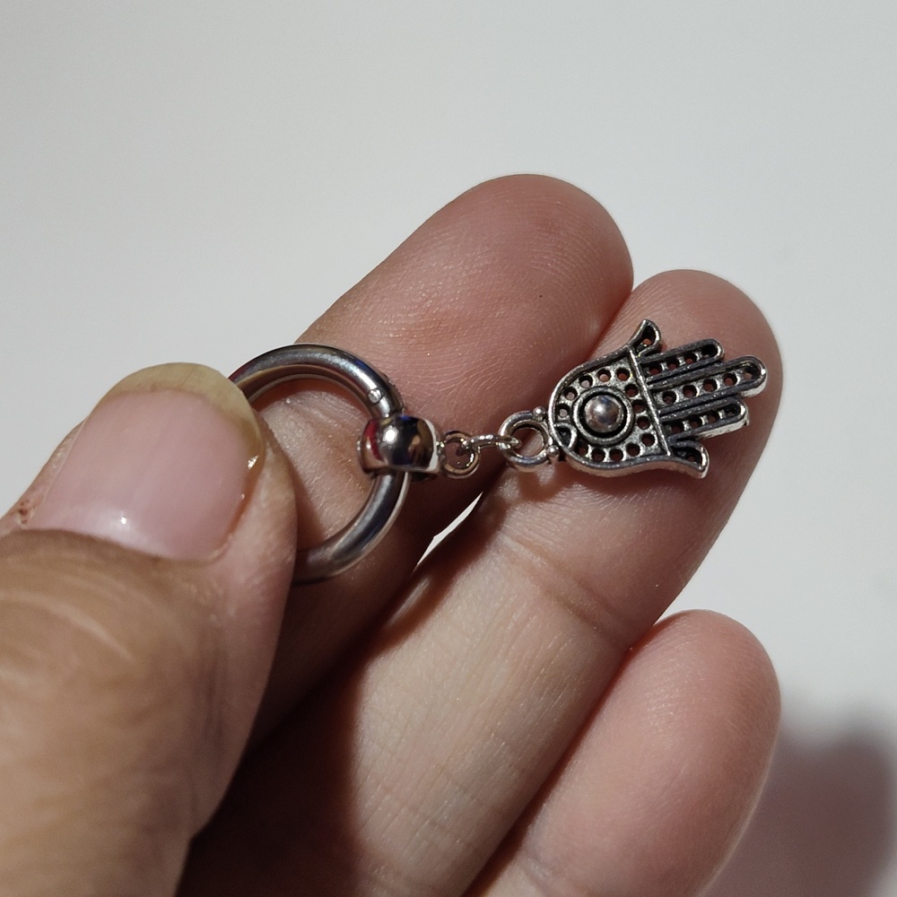 Earrings Stainless Steel Hamsa Hand of Fatima's Evil Eye Protection Silver-tone - Picture 4 of 13